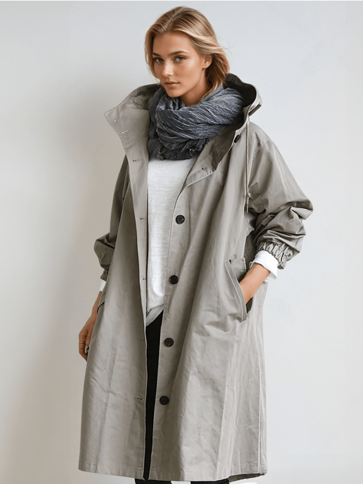 Elin | Trenchcoat dam med huva - Grå