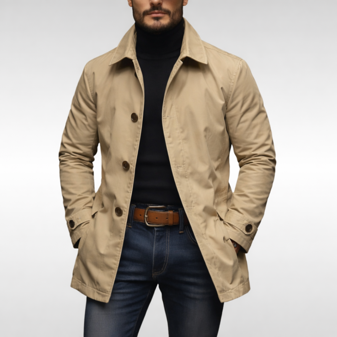 Göran | Jacka herr i lång, lätt modell med foder - Beige