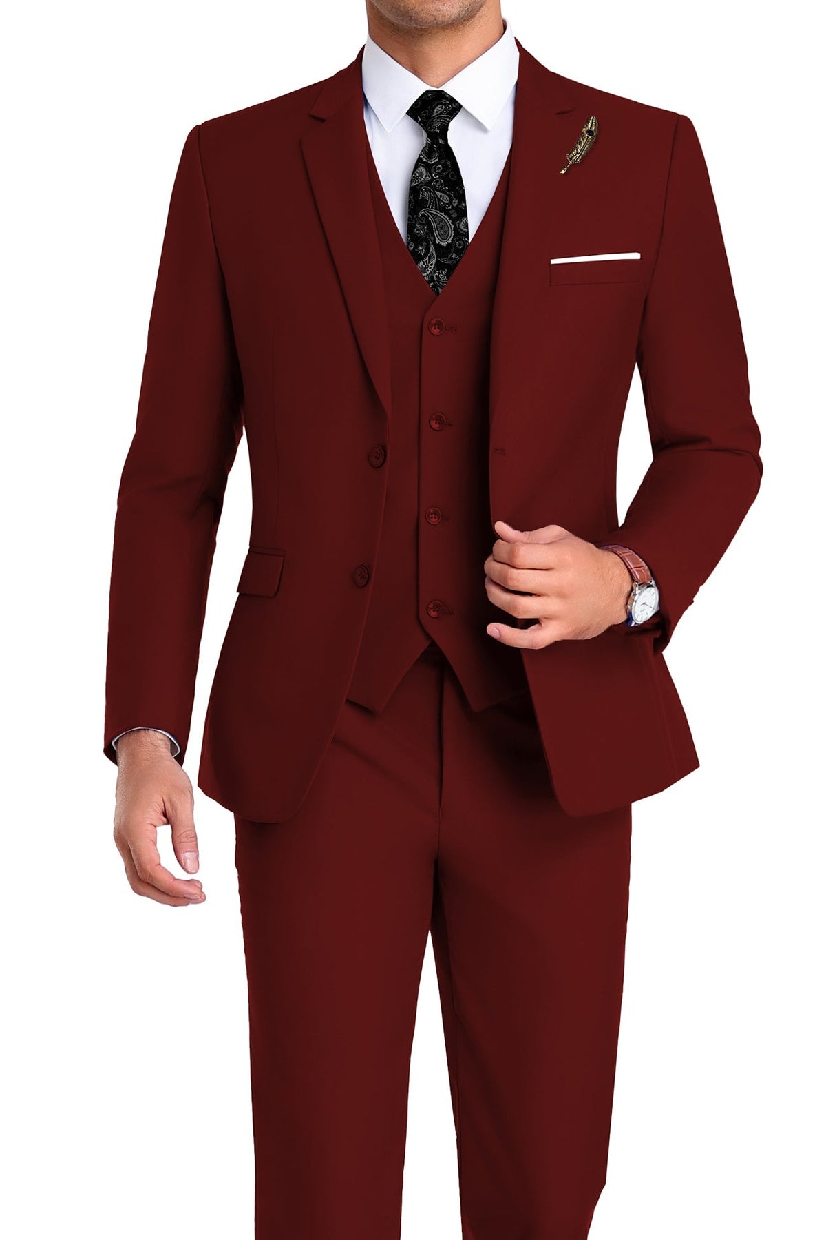 Martin | Tredelad kostym för herr med slim fit - Bordeaux