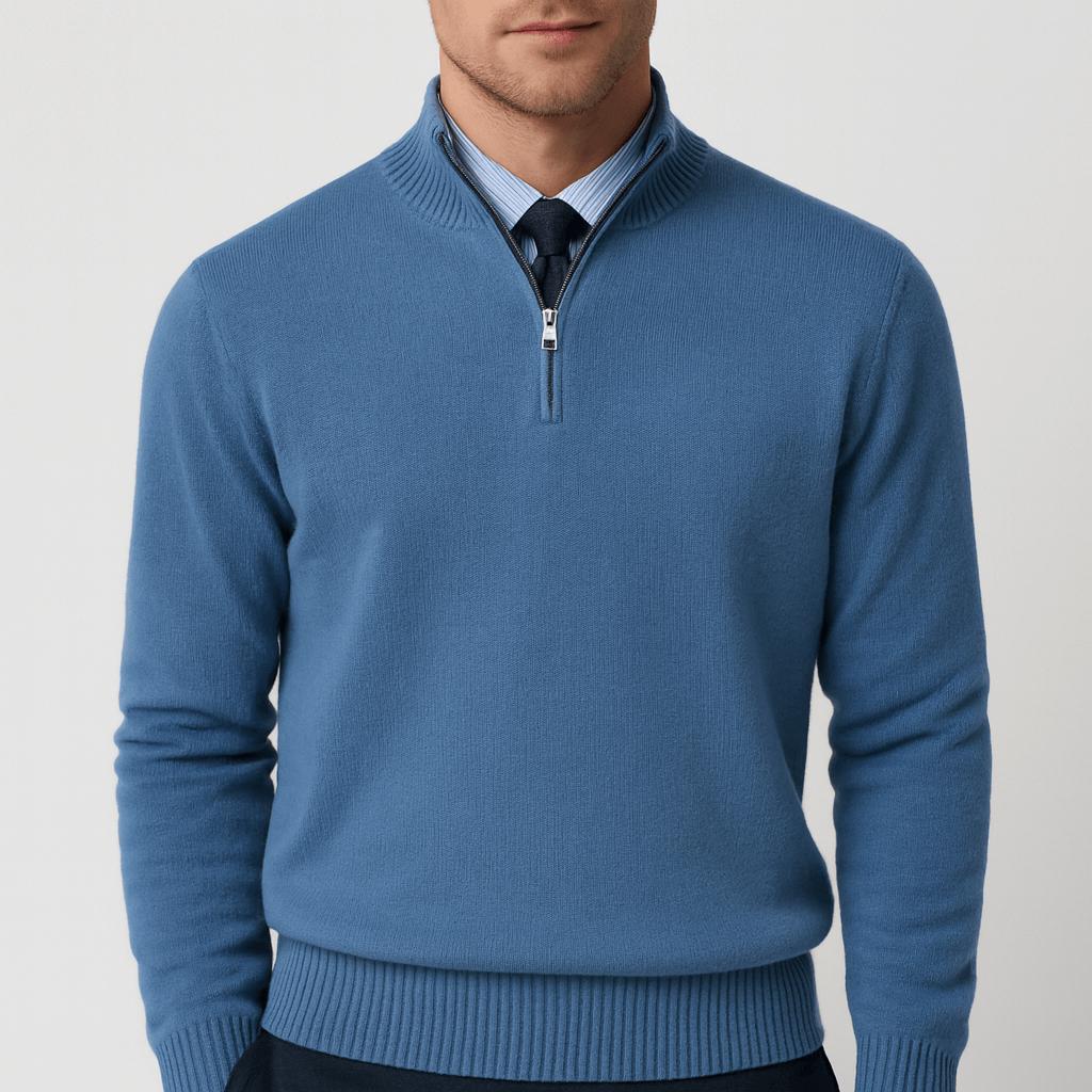 Pontus | Zippad stickad tröja för herr - Blå
