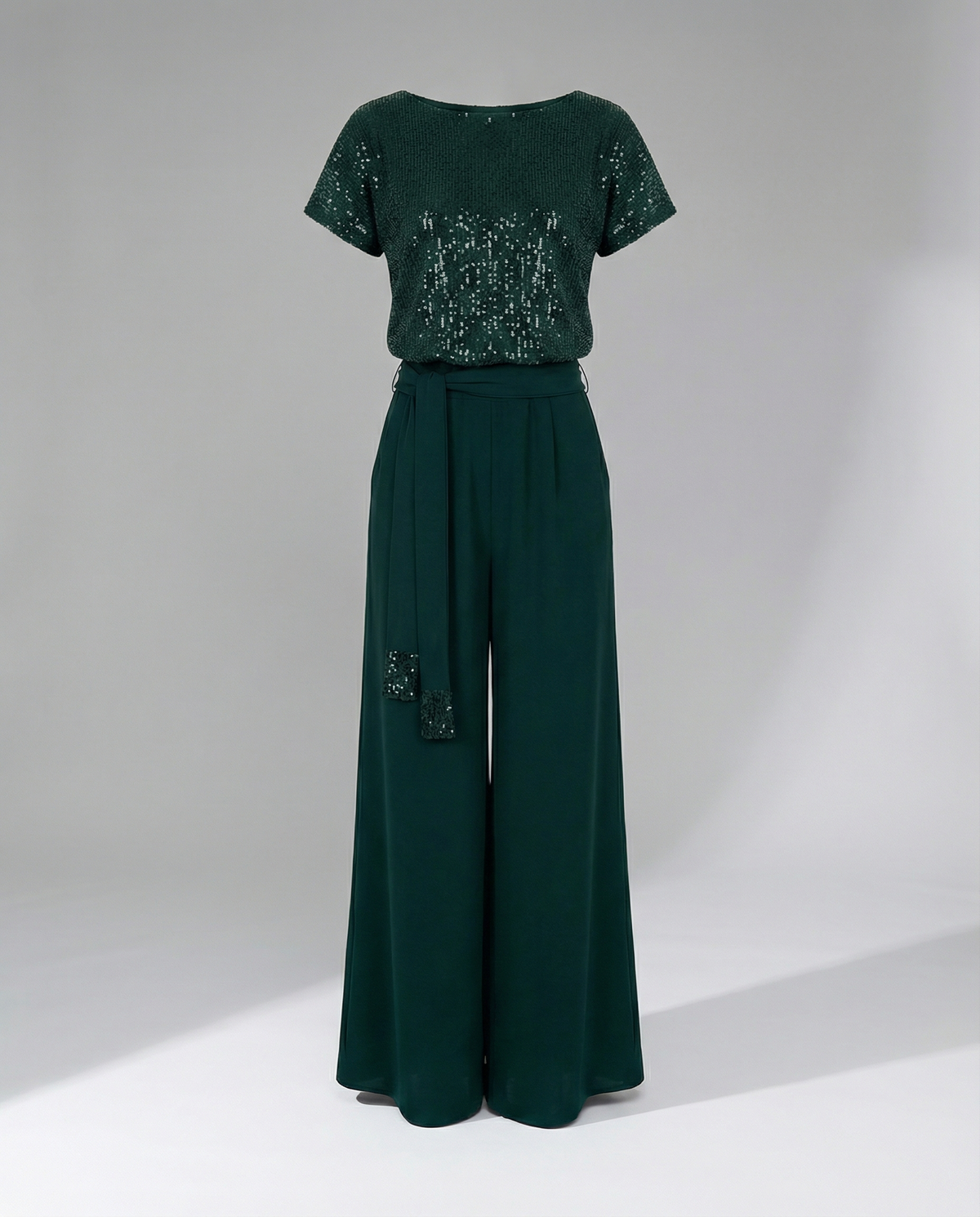 Rakel | Festlig byxdress med paljetter för dam - Grön