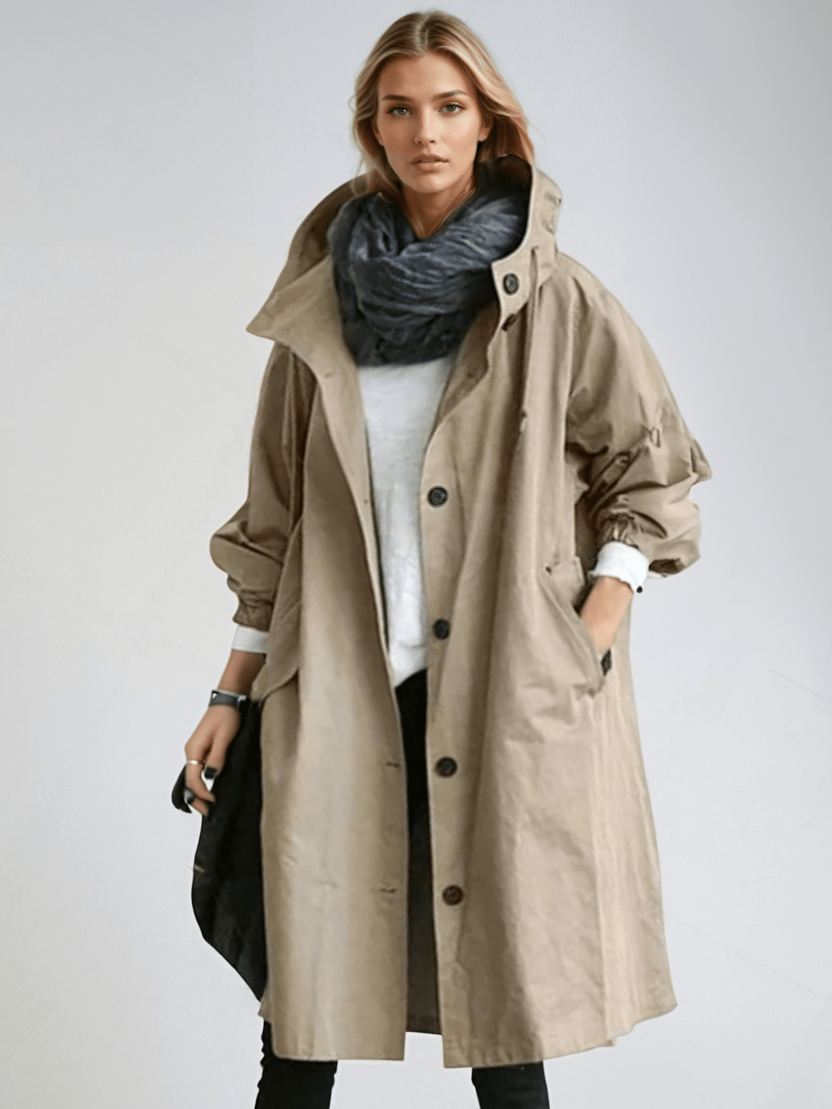 Elin | Trenchcoat dam med huva - Brun