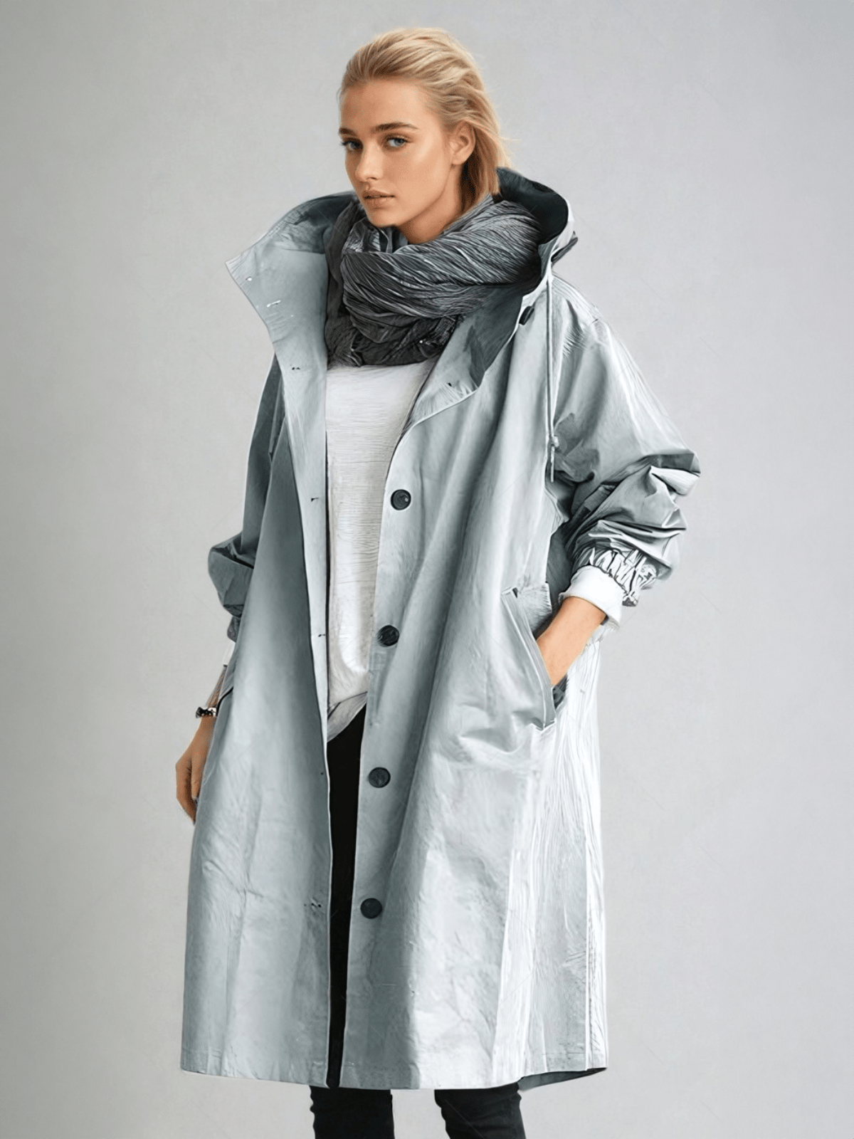 Elin | Trenchcoat dam med huva - Ljusblå