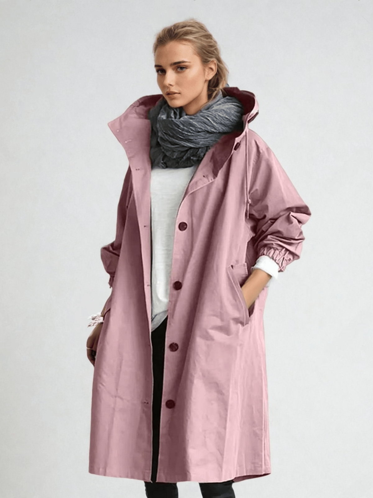 Elin | Trenchcoat dam med huva - Rosa