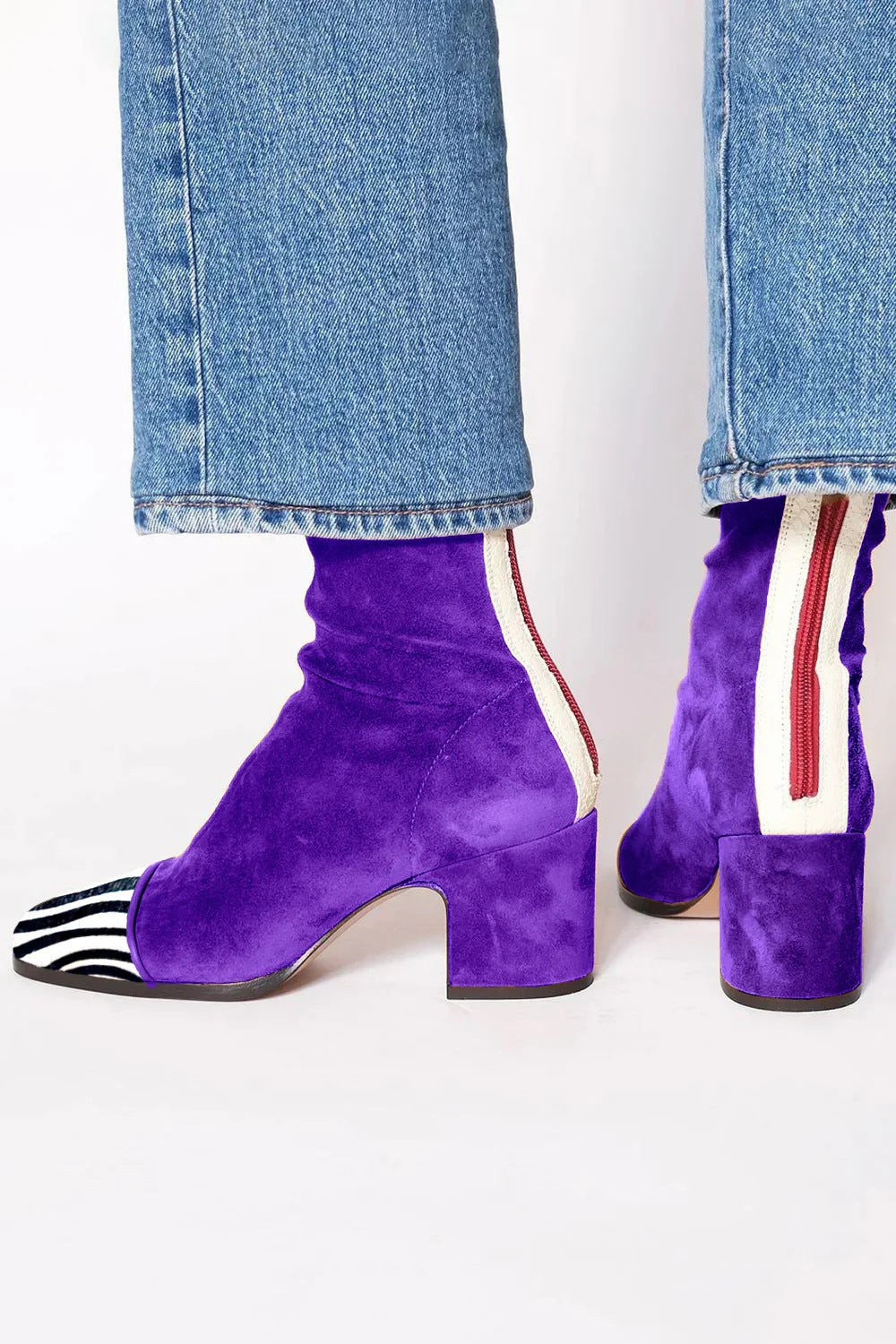 Edith | Ankelboots dam i mocka med blockklack - Lila
