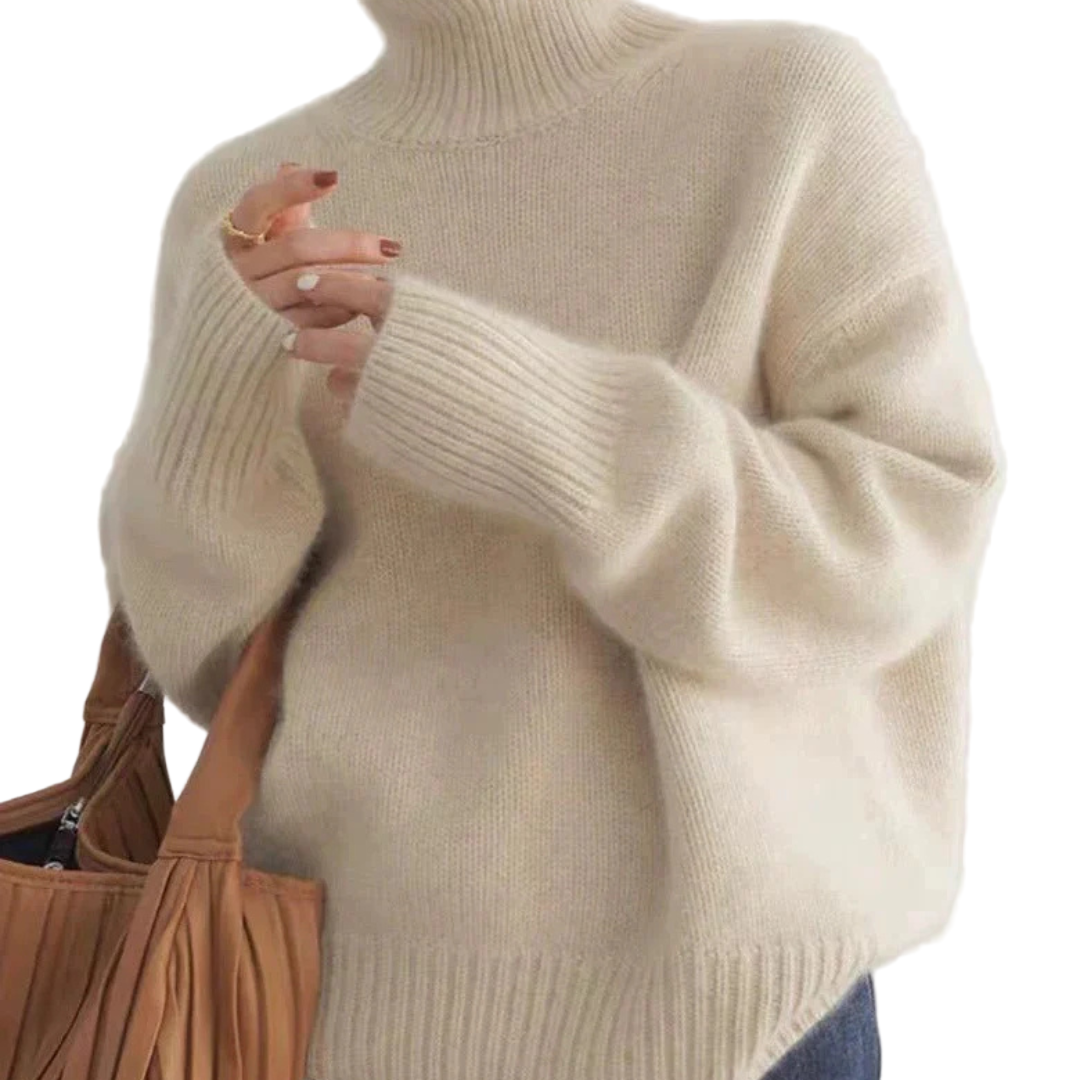 Marianne | Stickad polotröja för dam - Beige
