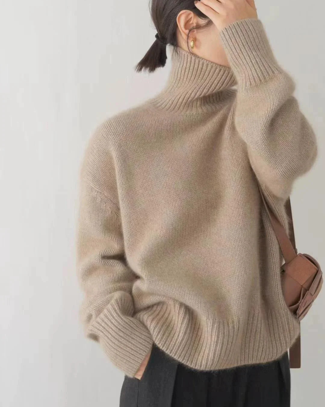 Marianne | Stickad polotröja för dam - Khaki