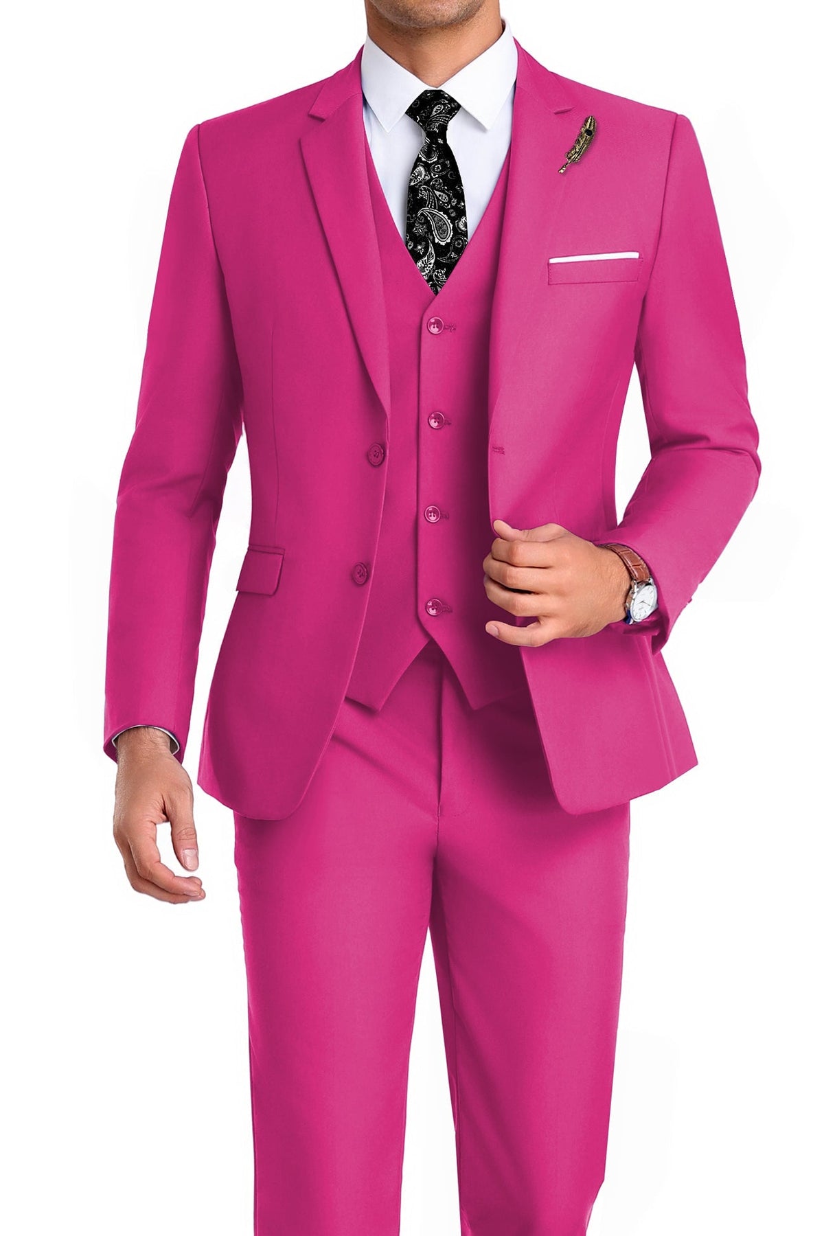 Martin | Tredelad kostym för herr med slim fit - Cerise