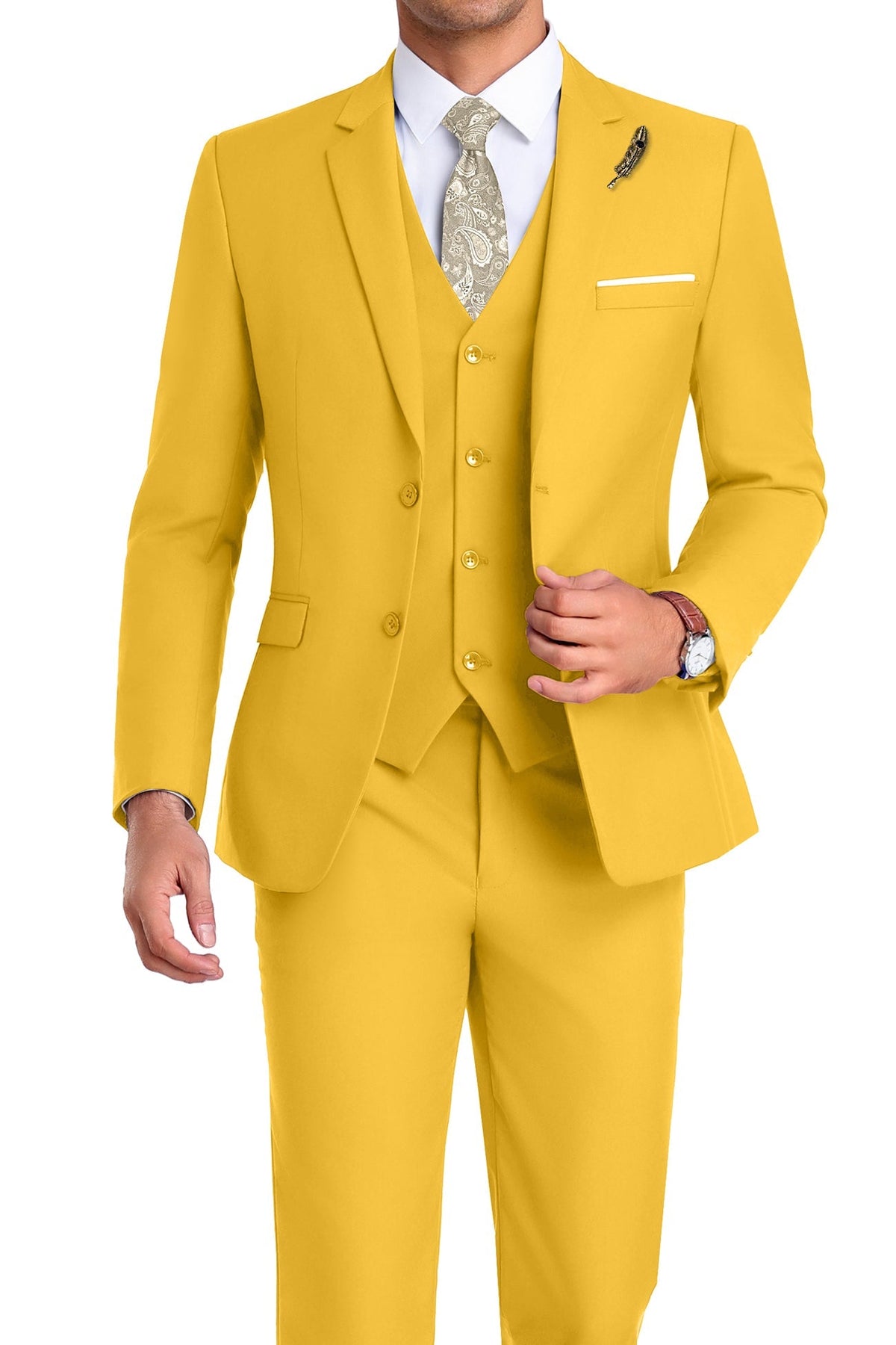 Martin | Tredelad kostym för herr med slim fit - Klargul