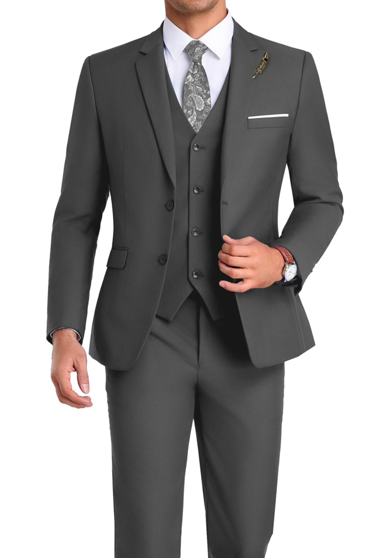 Martin | Tredelad kostym för herr med slim fit - Mörkgrå