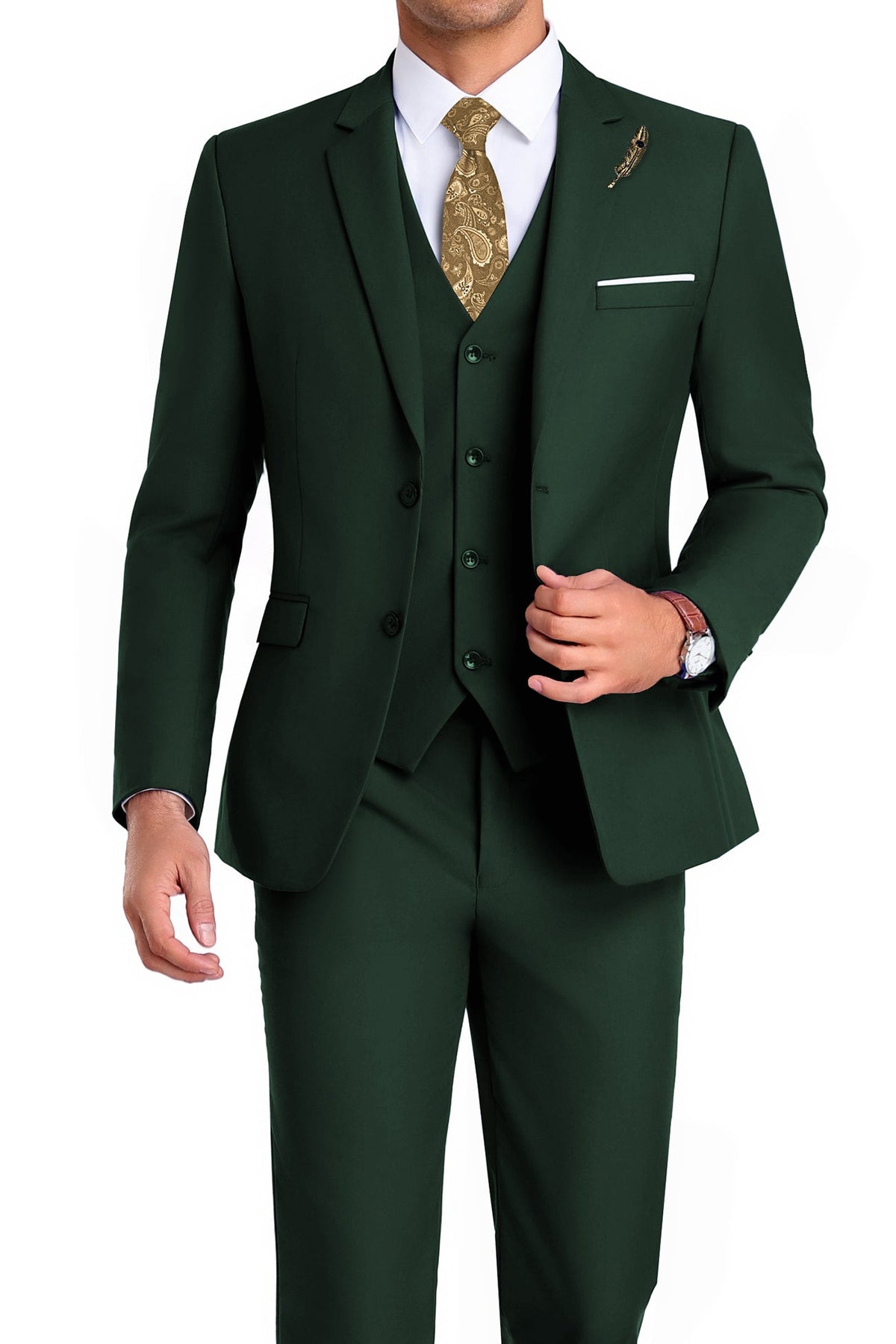 Martin | Tredelad kostym för herr med slim fit - Mörkgrön