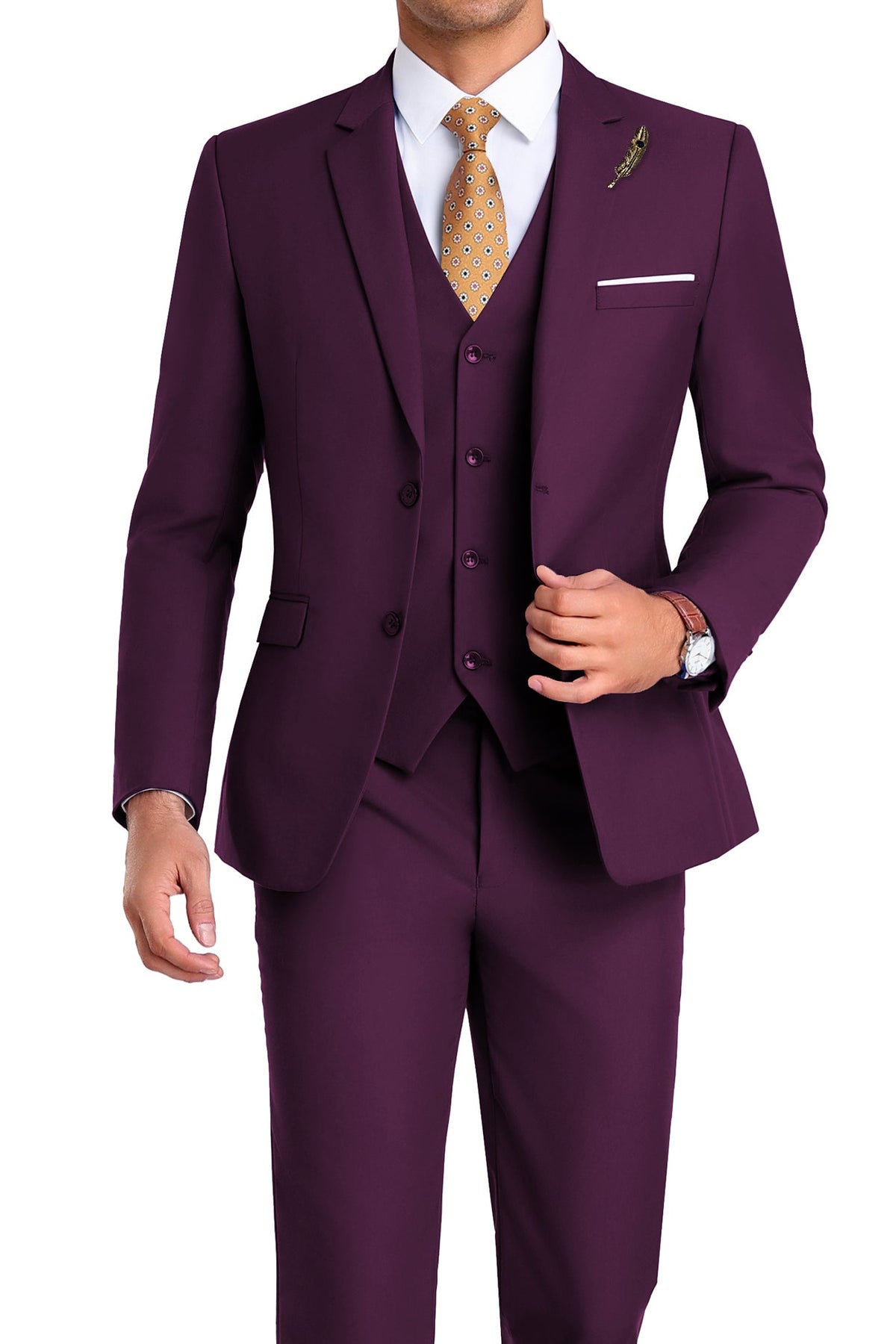 Martin | Tredelad kostym för herr med slim fit - Plommon