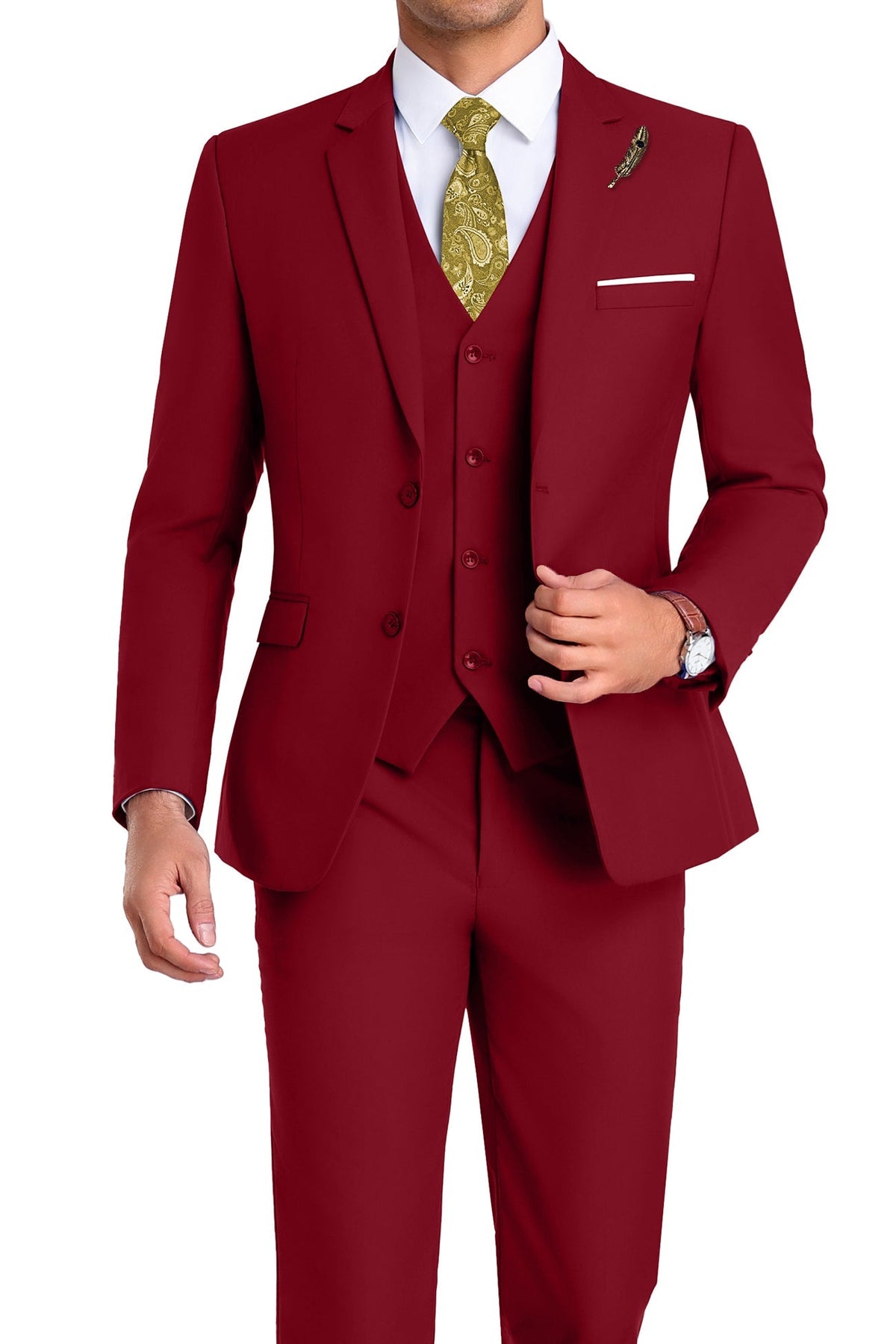 Martin | Tredelad kostym för herr med slim fit - Röd