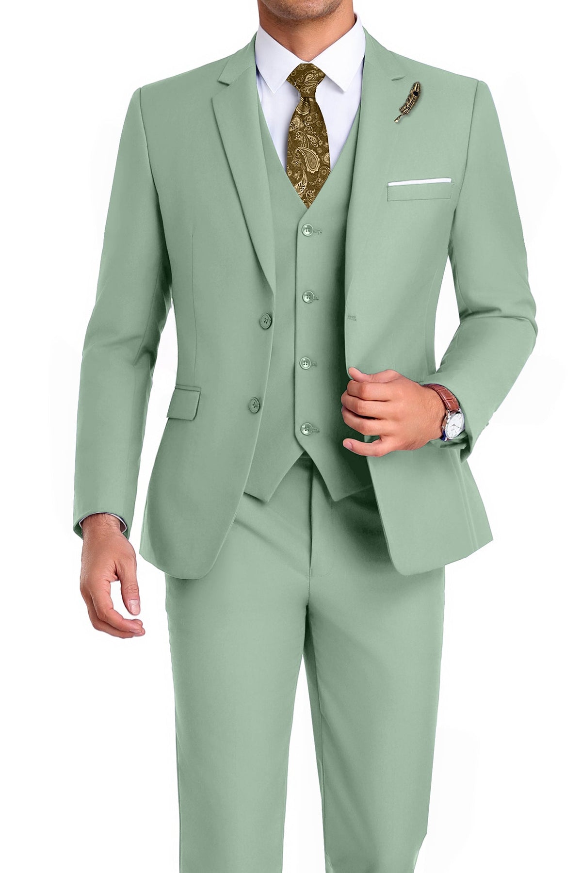 Martin | Tredelad kostym för herr med slim fit - Salviagrön