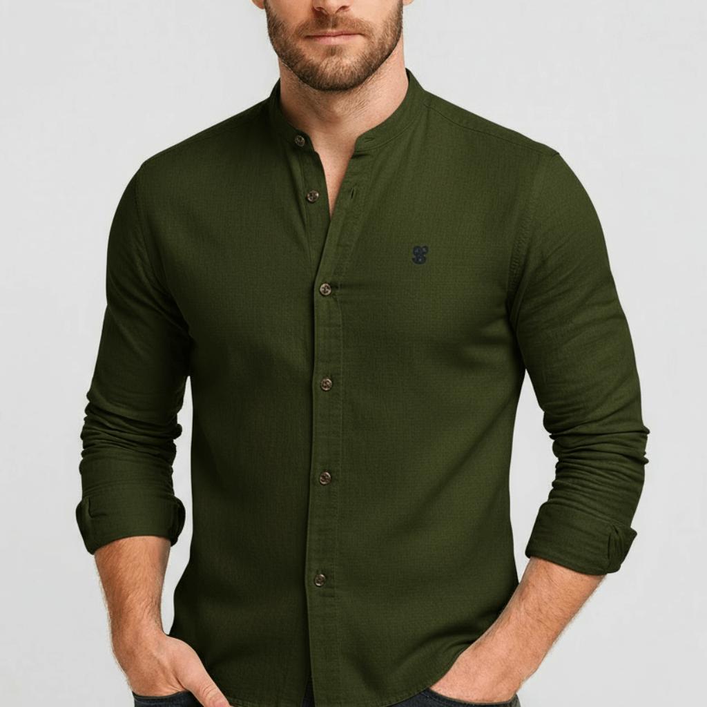 Mattias | Långärmad skjorta för herr, slim fit - Armégrön